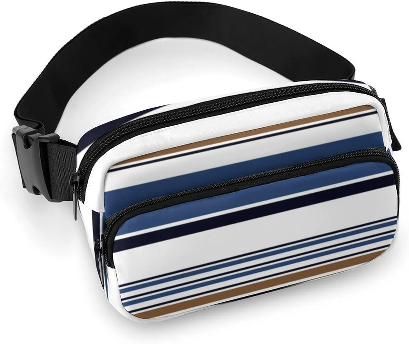 Fanny Pack for Women Men Blue Brown Vertical Stripes Belt Bag Colored Waist Pack Bum Bag for Running Cycling Hiking Travel Workout with Adjustable Strap