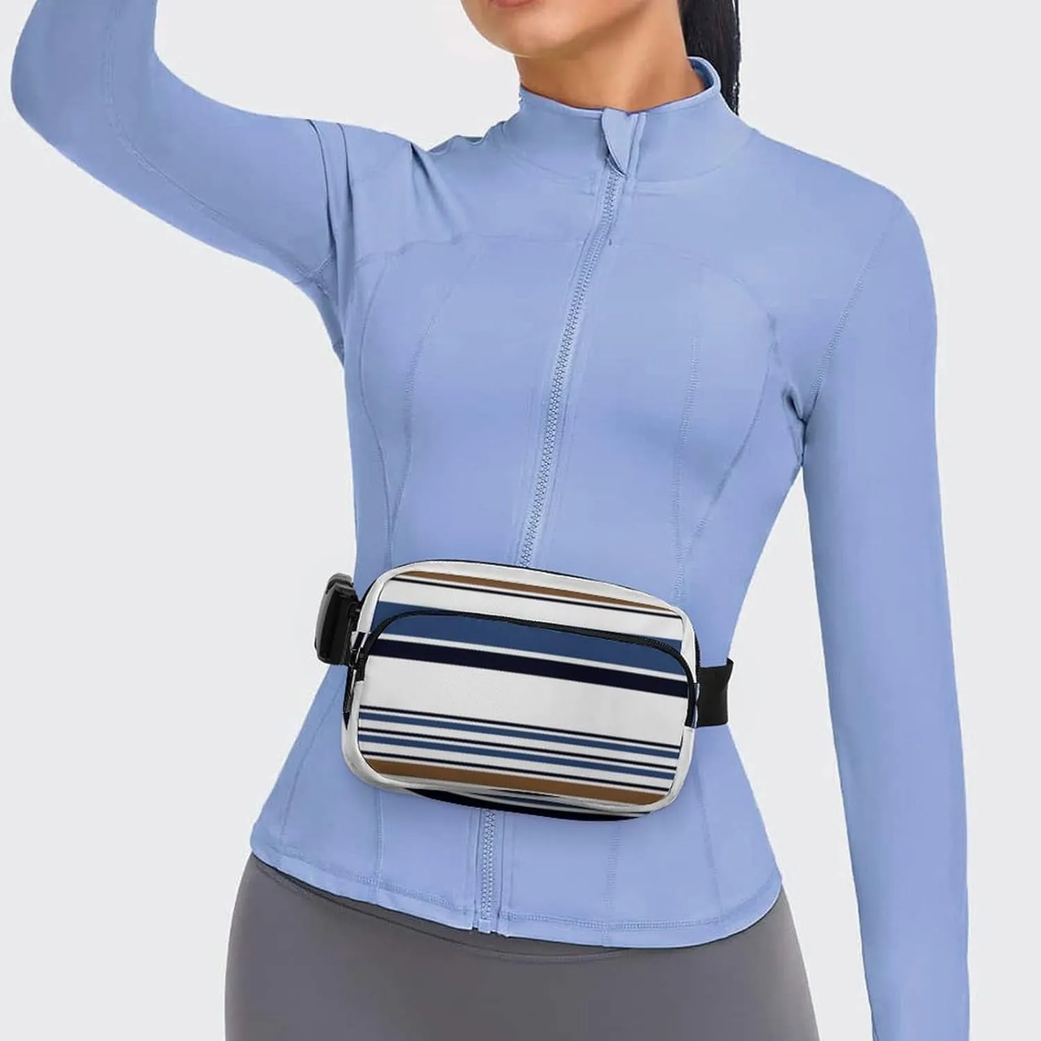 Fanny Pack for Women Men Blue Brown Vertical Stripes Belt Bag Colored Waist Pack Bum Bag for Running Cycling Hiking Travel Workout with Adjustable Strap
