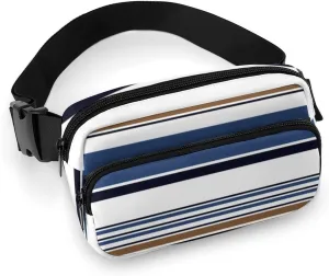 Fanny Pack for Women Men Blue Brown Vertical Stripes Belt Bag Colored Waist Pack Bum Bag for Running Cycling Hiking Travel Workout with Adjustable Strap