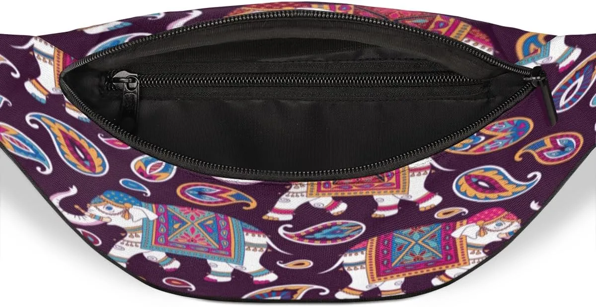 Fanny Pack for Women Men Bohemian Cute Elephant Waist Pack Crossbody Bag with Adjustable Straps for Hiking Running Walking Travel Cycling