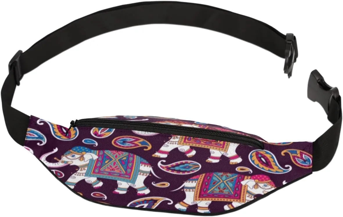 Fanny Pack for Women Men Bohemian Cute Elephant Waist Pack Crossbody Bag with Adjustable Straps for Hiking Running Walking Travel Cycling