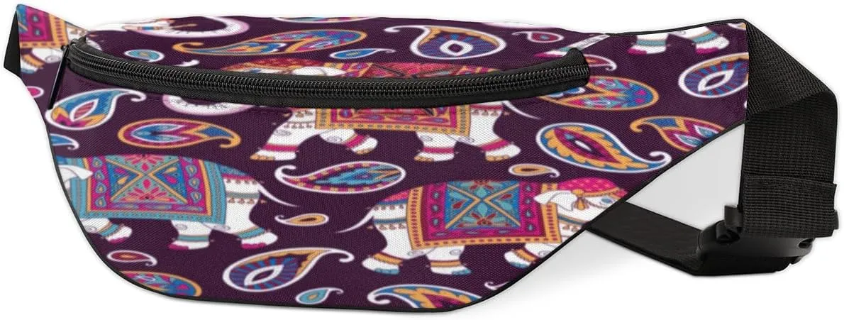Fanny Pack for Women Men Bohemian Cute Elephant Waist Pack Crossbody Bag with Adjustable Straps for Hiking Running Walking Travel Cycling
