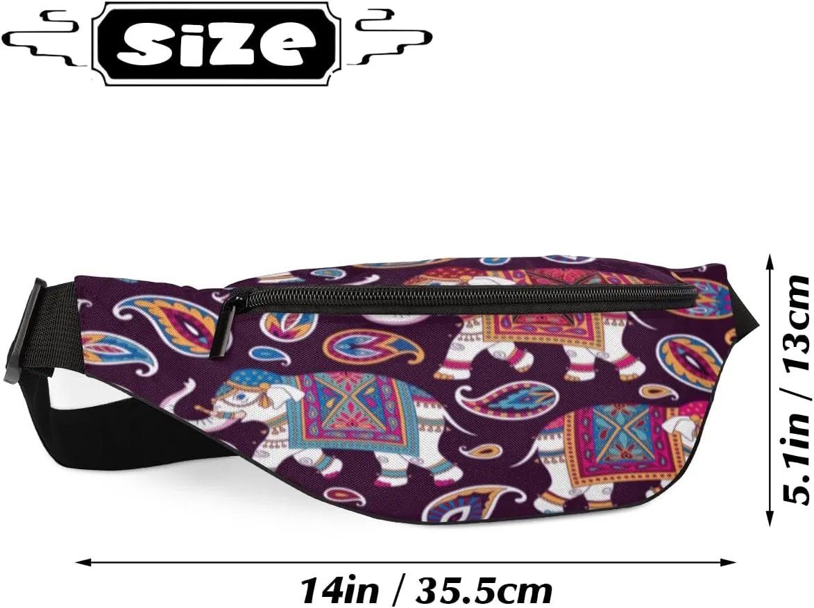 Fanny Pack for Women Men Bohemian Cute Elephant Waist Pack Crossbody Bag with Adjustable Straps for Hiking Running Walking Travel Cycling