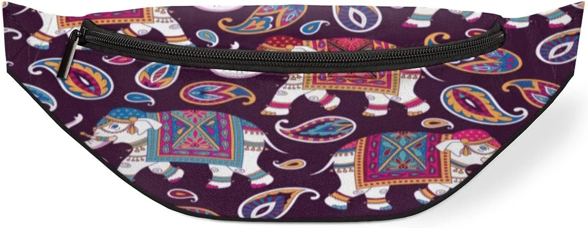 Fanny Pack for Women Men Bohemian Cute Elephant Waist Pack Crossbody Bag with Adjustable Straps for Hiking Running Walking Travel Cycling