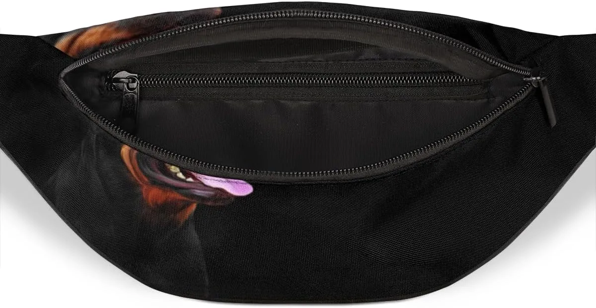 Fanny Pack for Women Men Dog Black Background Waist Pack Crossbody Bag with Adjustable Straps for Hiking Running Walking Travel Cycling