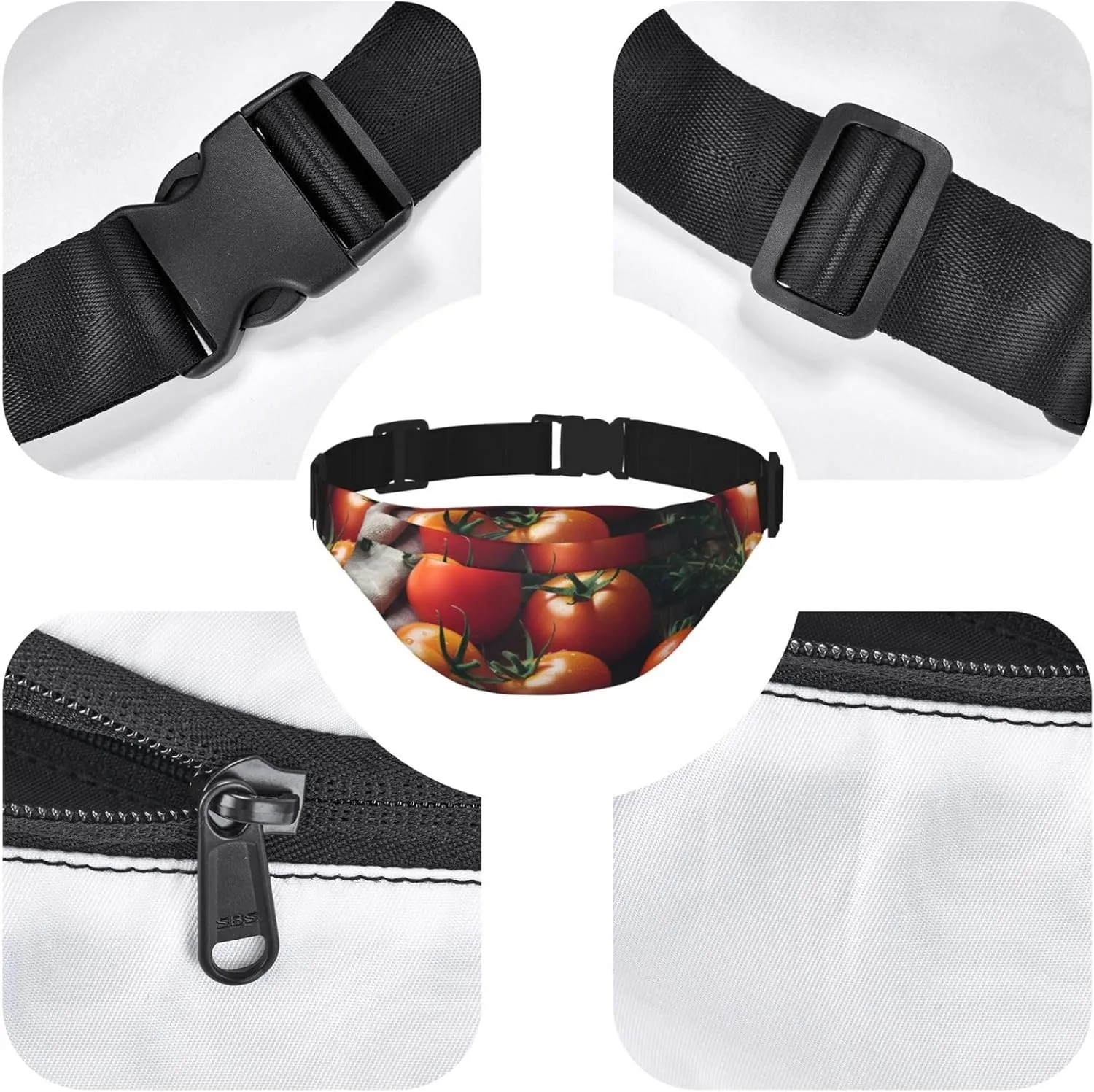 Fanny Pack Tomatoes On Wood Table Waist Pack For Women Men Waterproof Belt Bag With Adjustable Belt Casual Crossbody Bag Travel Waist Bag For Sports Running Cycling