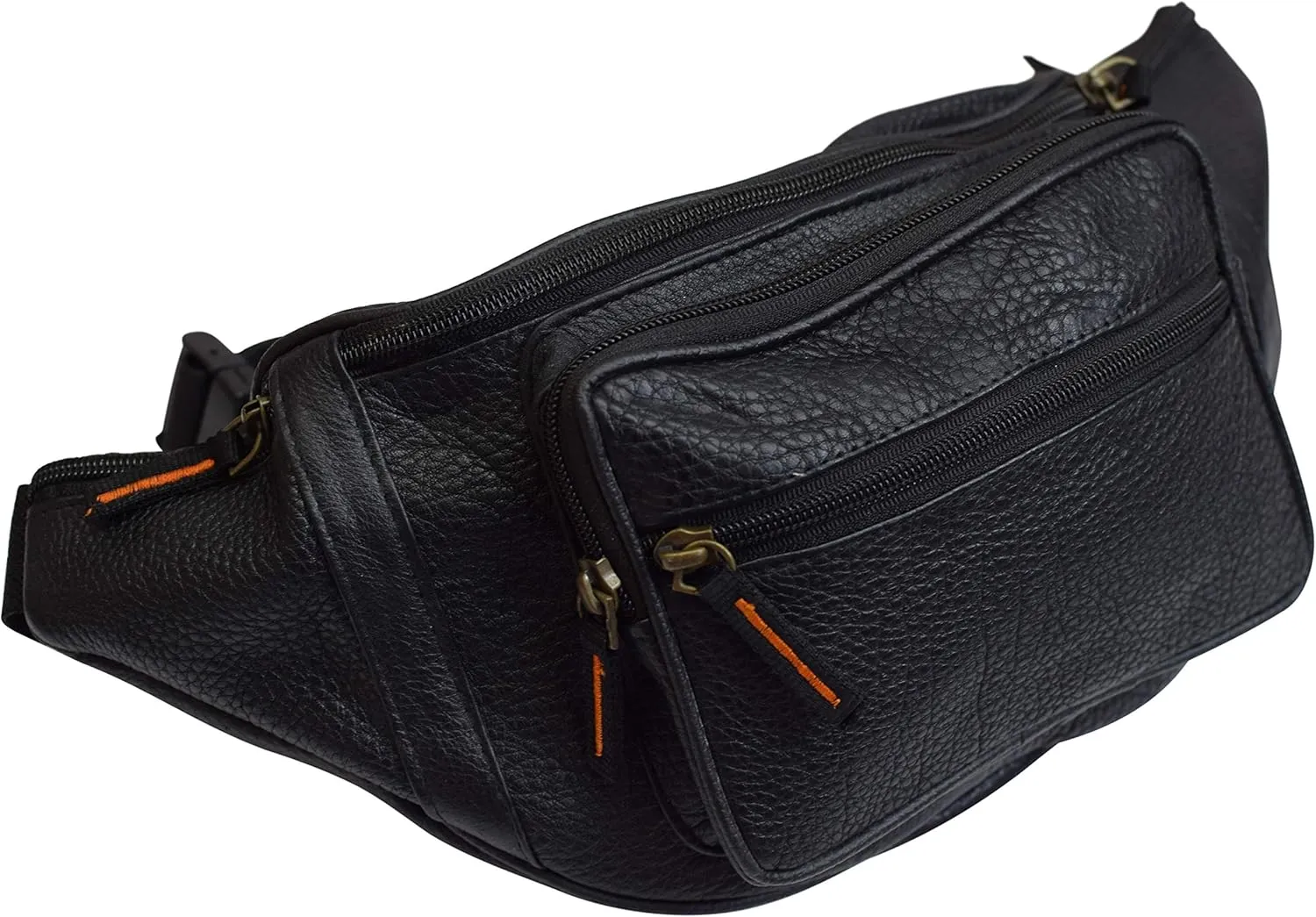 Fanny Pack Waist Bag Genuine Pebbled Leather Travel Hiking Sports Colors (Black)