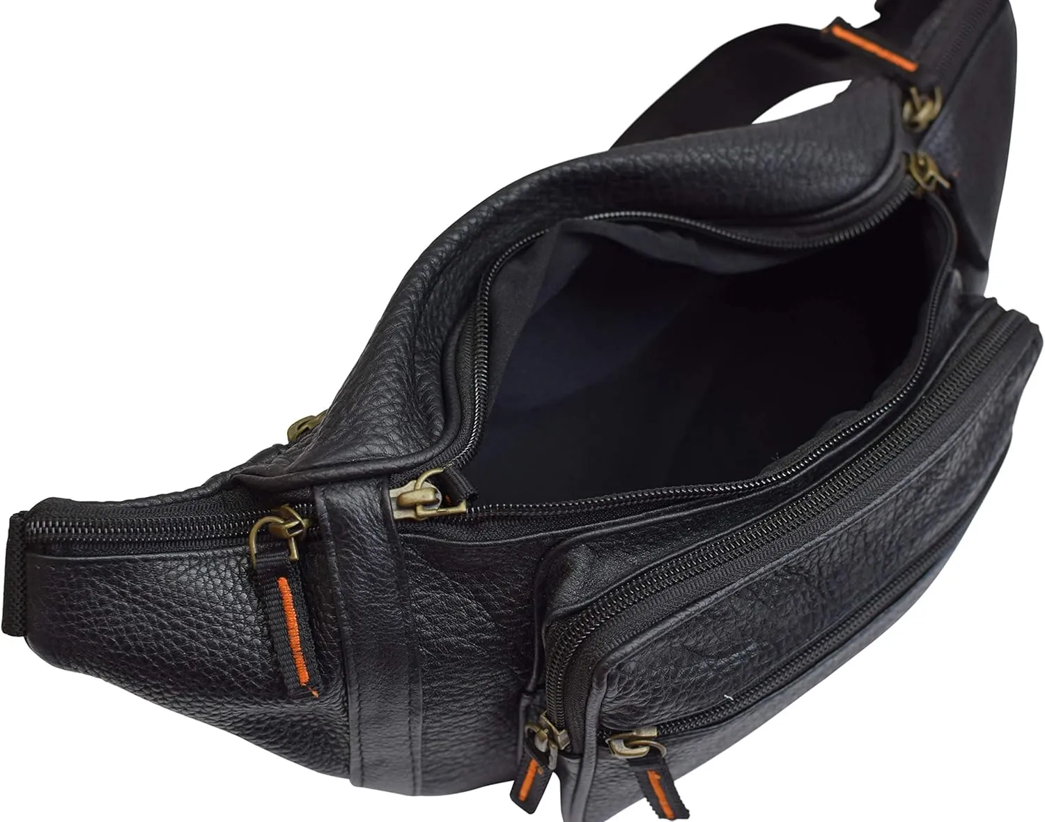 Fanny Pack Waist Bag Genuine Pebbled Leather Travel Hiking Sports Colors (Black)
