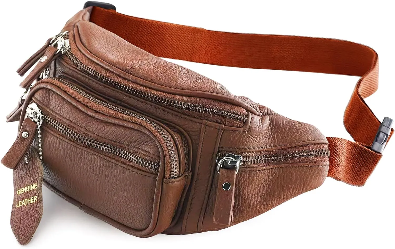 Fanny Pack Waist Bag Multifunction Genuine Leather Hip Bum Bag Travel Pouch for Men and Women- Multiple Pockets & Sturdy Zippers Ideal for Hiking Running And Cycling
