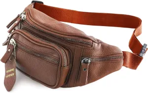 Fanny Pack Waist Bag Multifunction Genuine Leather Hip Bum Bag Travel Pouch for Men and Women- Multiple Pockets & Sturdy Zippers Ideal for Hiking Running And Cycling