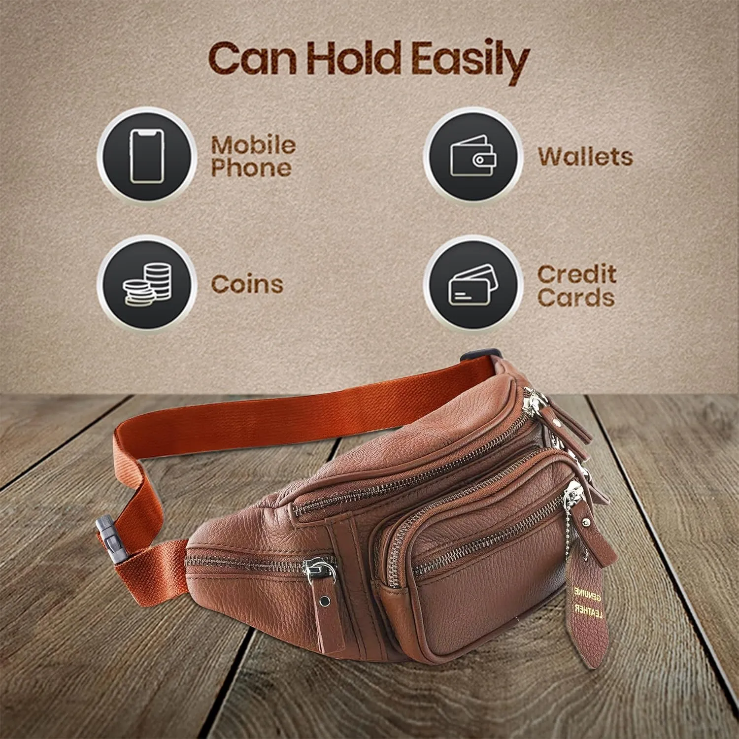 Fanny Pack Waist Bag Multifunction Genuine Leather Hip Bum Bag Travel Pouch for Men and Women- Multiple Pockets & Sturdy Zippers Ideal for Hiking Running And Cycling
