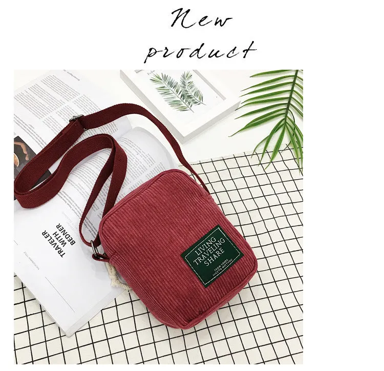 Fashion Stylish Korean Style Simple Corduroy Shoulder Bags
