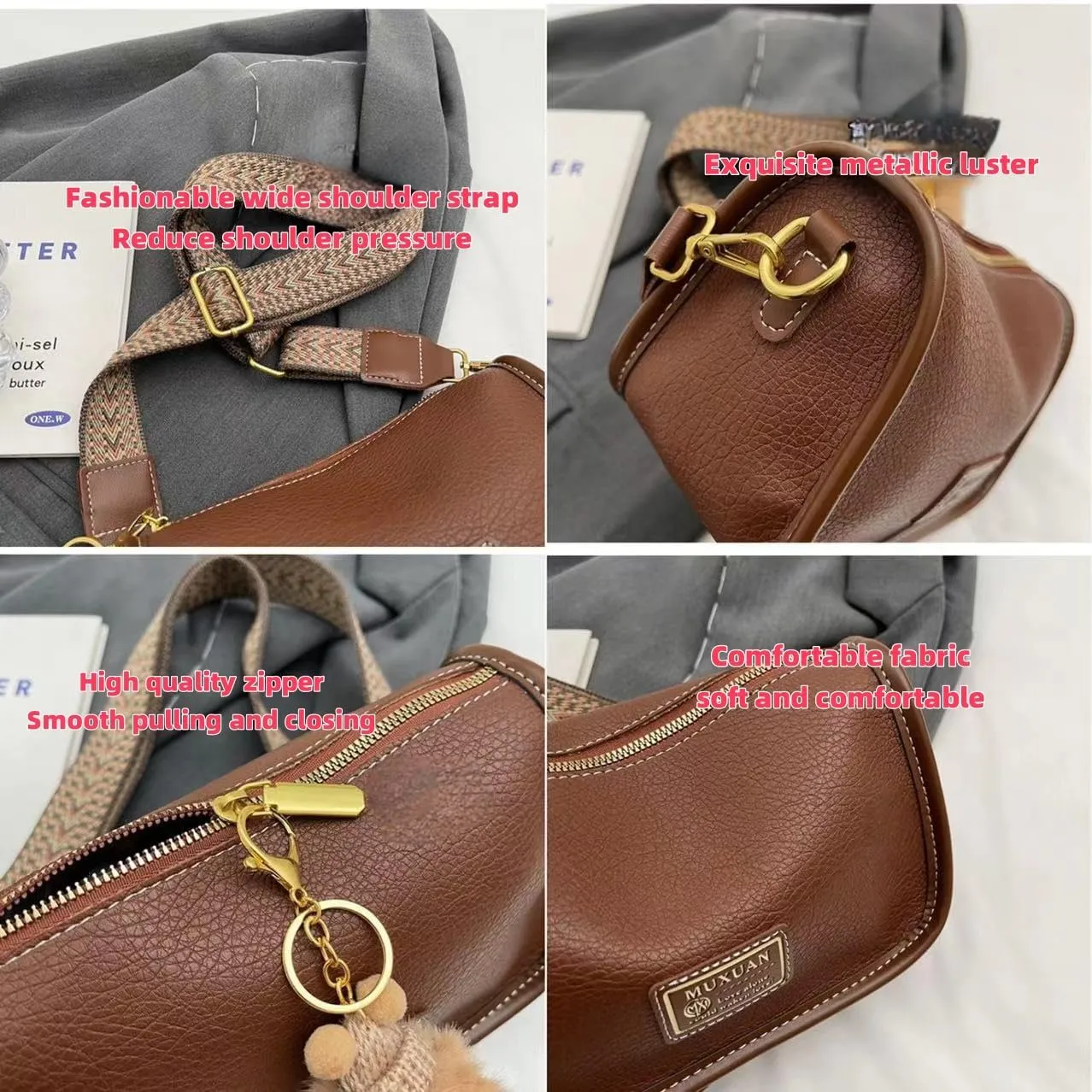 Fashionable Retro Brown Boston Women's Wallet - Large Capacity Stylish Crossbody Bag and Wallet with Hairball Pendant