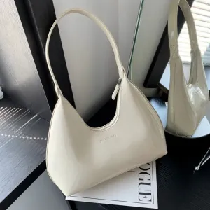 Fashionable Shoulder Bags for Women – Designer Solid Color Patent Leather Crescent Handbag