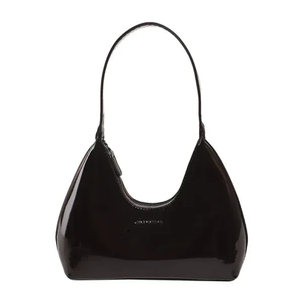 Fashionable Shoulder Bags for Women – Designer Solid Color Patent Leather Crescent Handbag