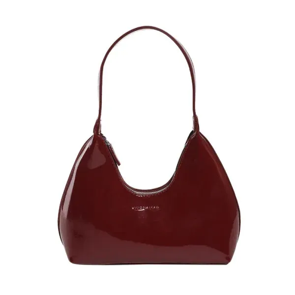 Fashionable Shoulder Bags for Women – Designer Solid Color Patent Leather Crescent Handbag