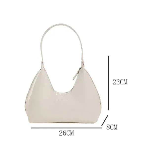 Fashionable Shoulder Bags for Women – Designer Solid Color Patent Leather Crescent Handbag