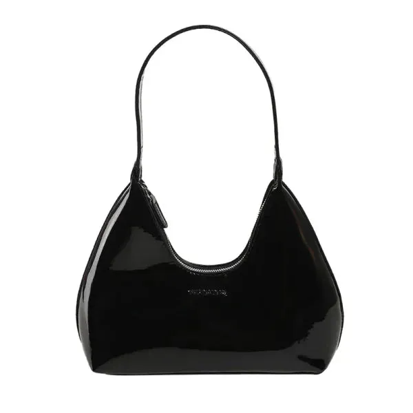 Fashionable Shoulder Bags for Women – Designer Solid Color Patent Leather Crescent Handbag