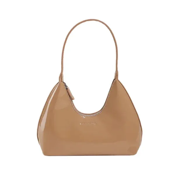 Fashionable Shoulder Bags for Women – Designer Solid Color Patent Leather Crescent Handbag
