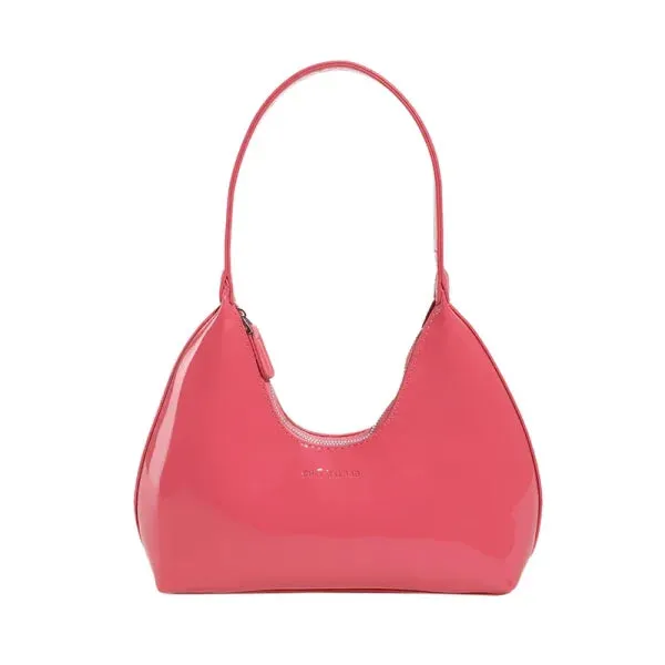 Fashionable Shoulder Bags for Women – Designer Solid Color Patent Leather Crescent Handbag