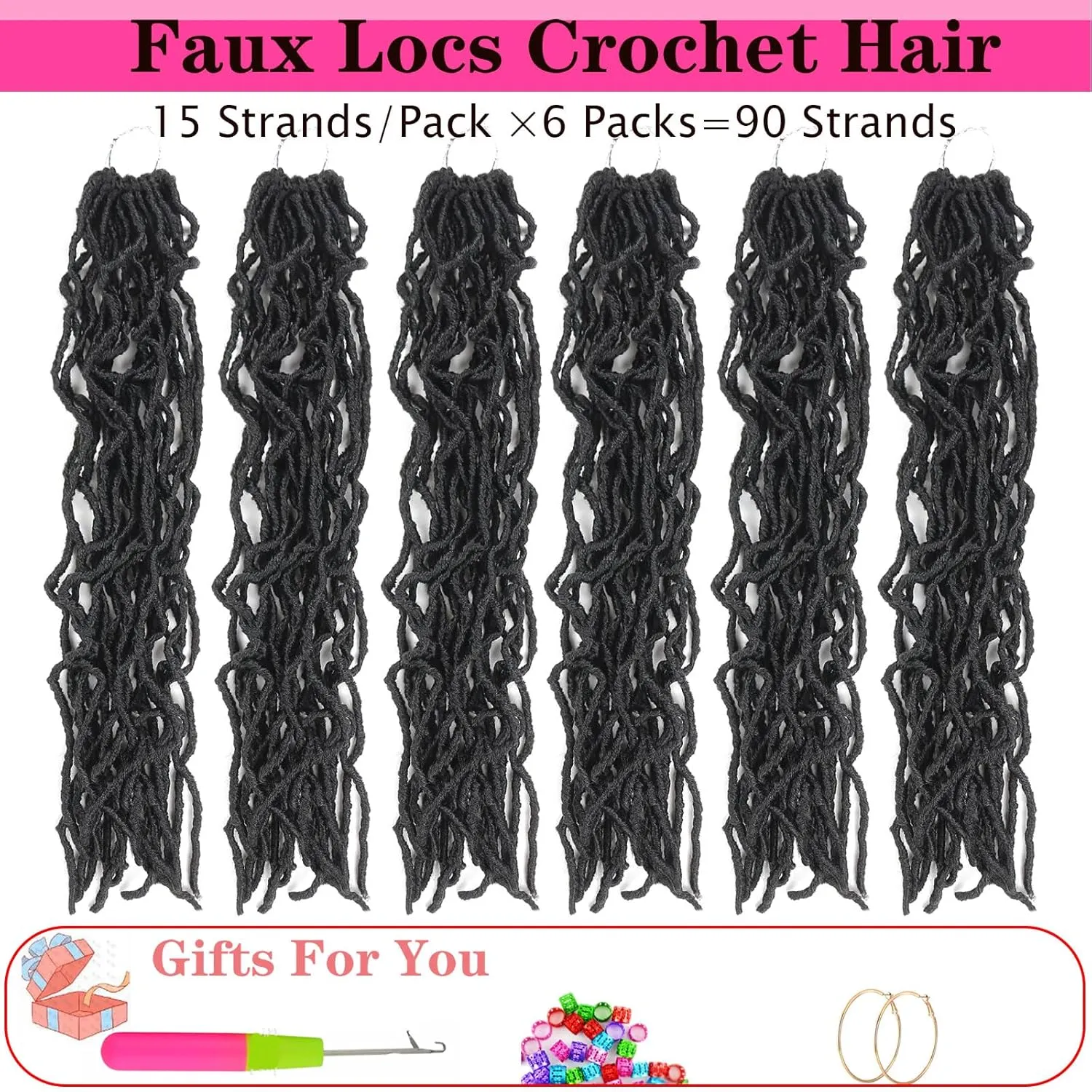 Faux Locs Crochet Hair,24 Inch 6 Packs Soft Locs Crochet Hair,Pre Looped Goddess Faix Locs For Black Women,Pretwisted Wavy Synthetic Locs Crochet Braids (24in,1B#)