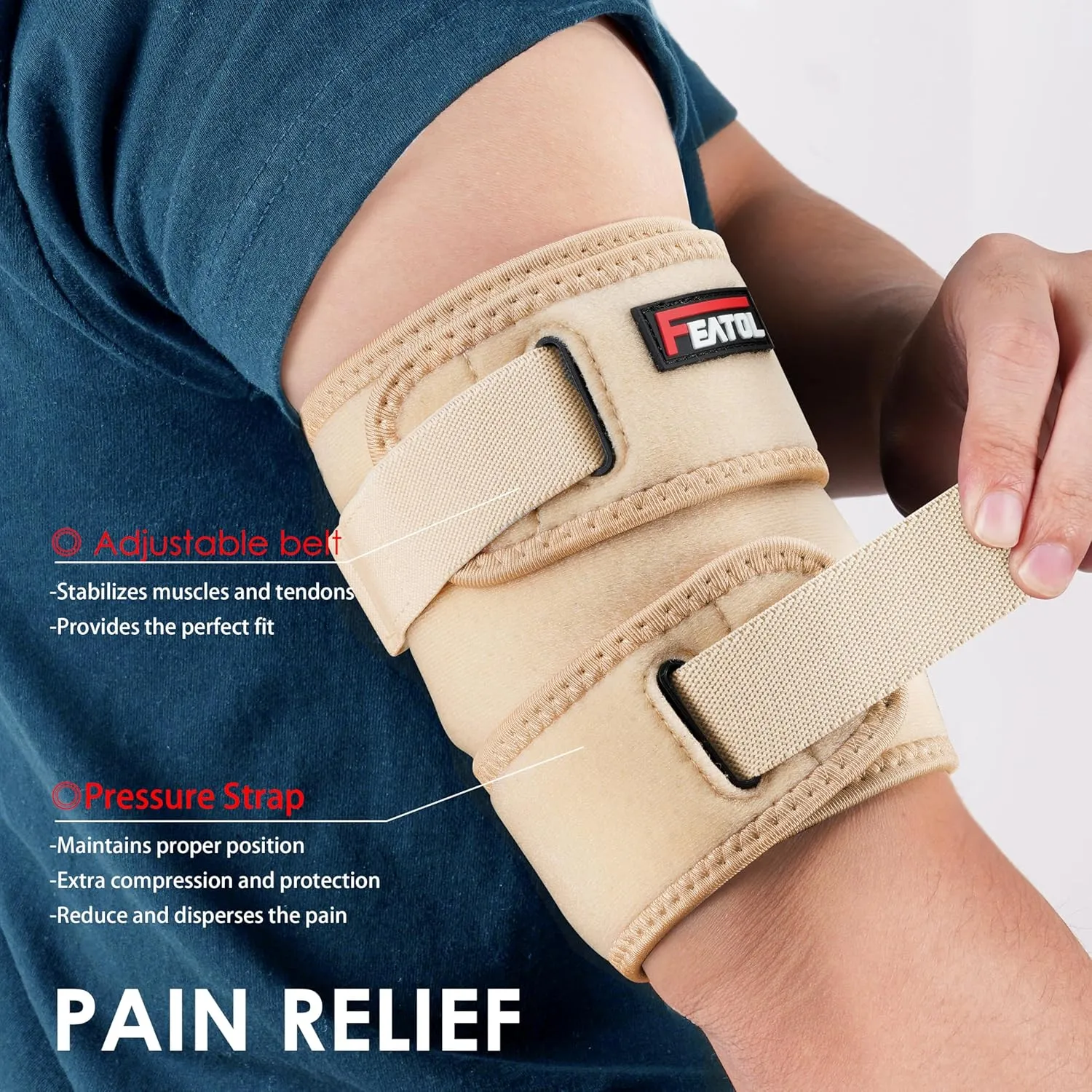 FEATOL Bicep Tendonitis Brace with 2 Gel Ice Packs, Upper Arm Brace Tricep Compression Sleeve Support Hot & Cold Therapy for Men and Women, Pain Relief for Muscle Strains,Inflammation (Beige with 2 ice packs, M（10“-12”）)