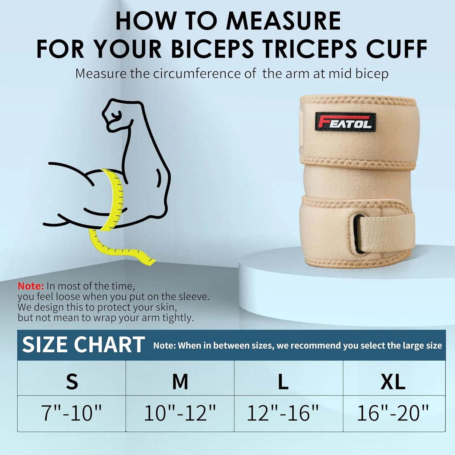 FEATOL Bicep Tendonitis Brace with 2 Gel Ice Packs, Upper Arm Brace Tricep Compression Sleeve Support Hot & Cold Therapy for Men and Women, Pain Relief for Muscle Strains,Inflammation (Beige with 2 ice packs, M（10“-12”）)