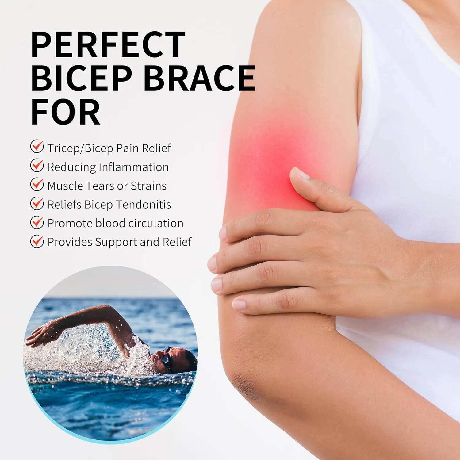FEATOL Bicep Tendonitis Brace with 2 Gel Ice Packs, Upper Arm Brace Tricep Compression Sleeve Support Hot & Cold Therapy for Men and Women, Pain Relief for Muscle Strains,Inflammation (Beige with 2 ice packs, M（10“-12”）)