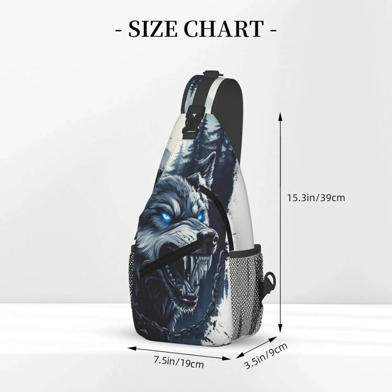 Fierce Wolf Crossbody Bag with Abstract Picture Fitness Sports Travel Hiking Backpack Cute Animal Print Chest Bag Shoulder Bag for Women and Men