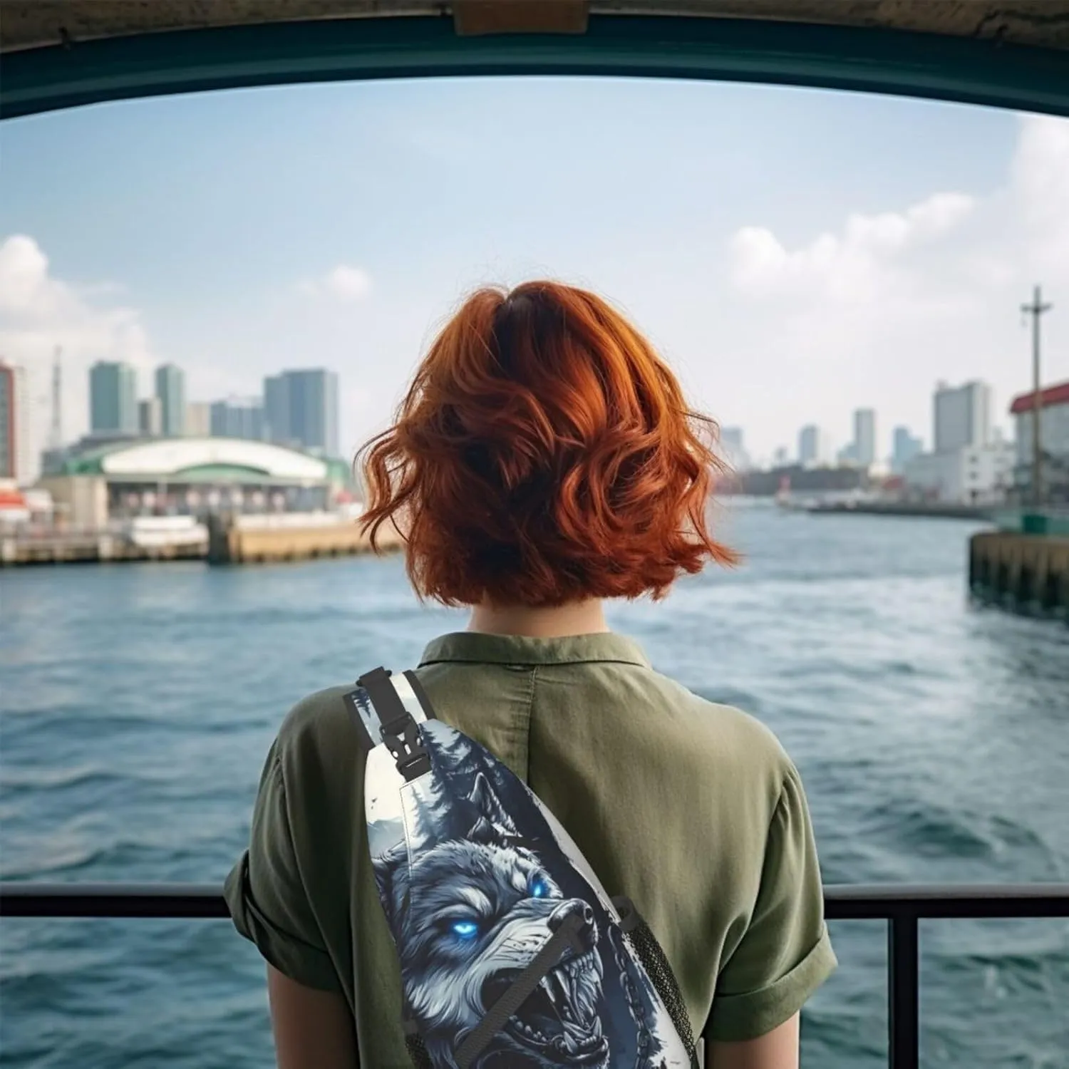Fierce Wolf Crossbody Bag with Abstract Picture Fitness Sports Travel Hiking Backpack Cute Animal Print Chest Bag Shoulder Bag for Women and Men