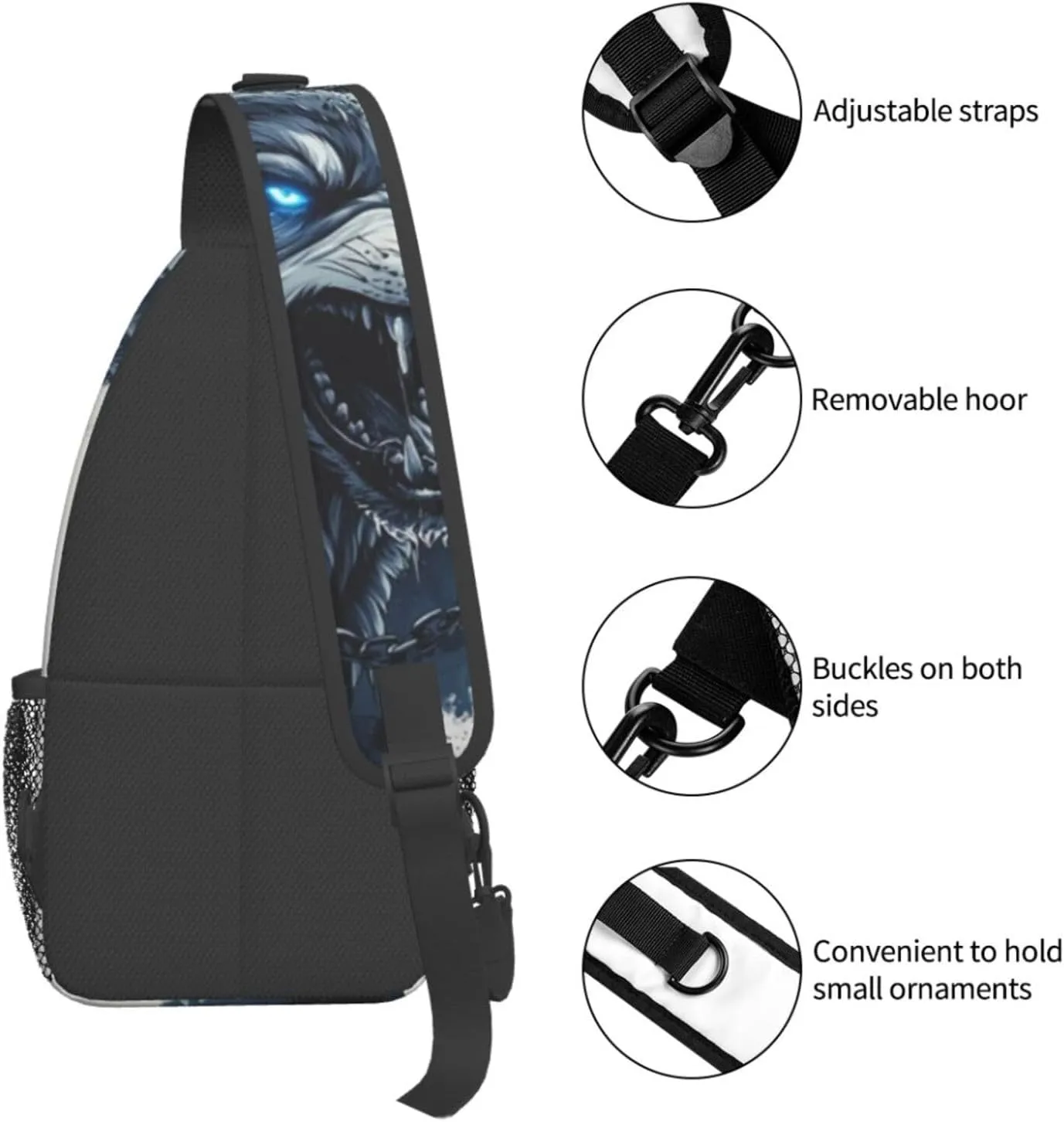 Fierce Wolf Crossbody Bag with Abstract Picture Fitness Sports Travel Hiking Backpack Cute Animal Print Chest Bag Shoulder Bag for Women and Men
