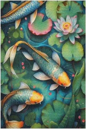 Fish in A Pond Lotus Lotus Leaves Colorful Fantasy Jigsaw Puzzles 500 Pieces Puzzles for Adults 500 Piece Game Toys Family Decoration Puzzle Gift for Women Men 20.5x15 Inch