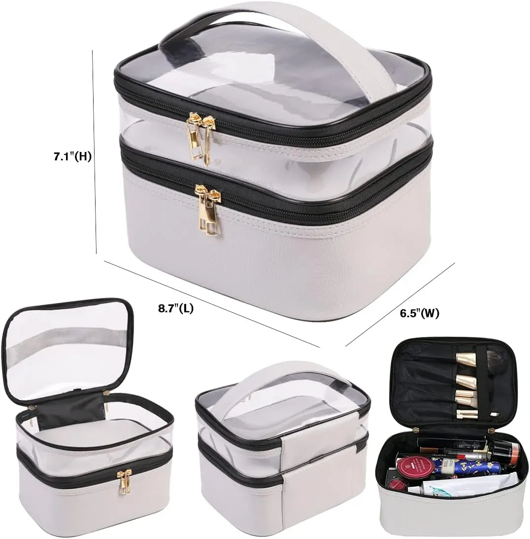 FITINI 3 Pieces Makeup Bags Double Layer Travel Large Cosmetic Cases Organizer Toiletry Bags Waterproof Small Zipper Pouch for Women Makeup Brush Storage Bag,Gray