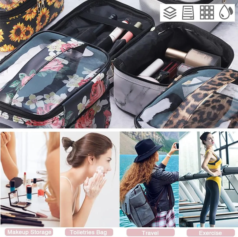 FITINI 3 Pieces Makeup Bags Double Layer Travel Large Cosmetic Cases Organizer Toiletry Bags Waterproof Small Zipper Pouch for Women Makeup Brush Storage Bag,Gray