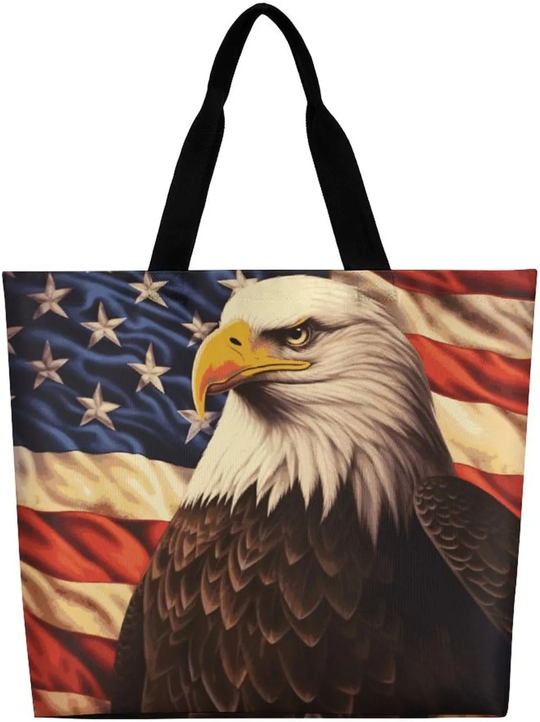 Flag And Eagle Tote Bag for Women Reusable Grocery Shoulder Bags Shopping Bag for Travel, Groceries