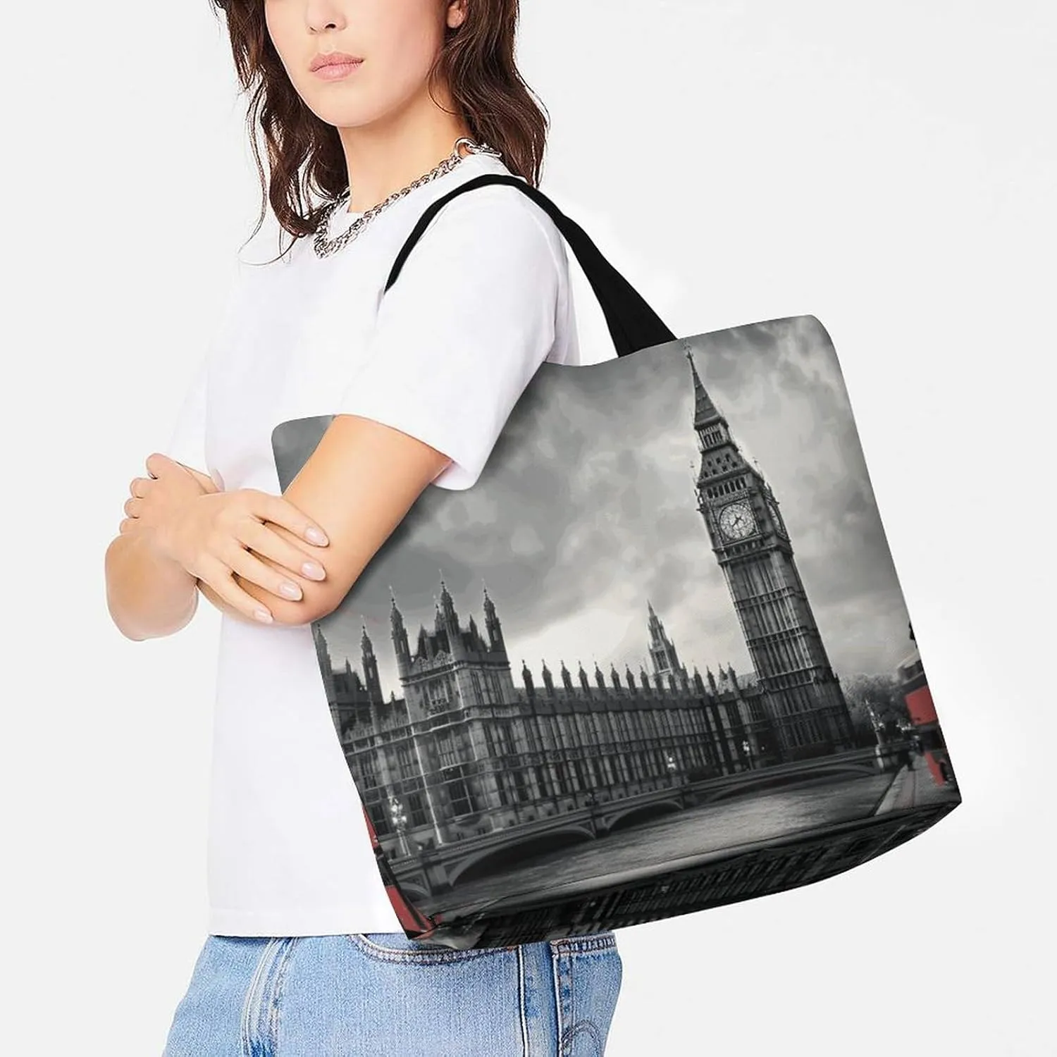 Flag And Eagle Tote Bag for Women Reusable Grocery Shoulder Bags Shopping Bag for Travel, Groceries