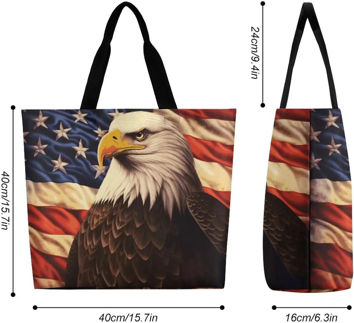 Flag And Eagle Tote Bag for Women Reusable Grocery Shoulder Bags Shopping Bag for Travel, Groceries