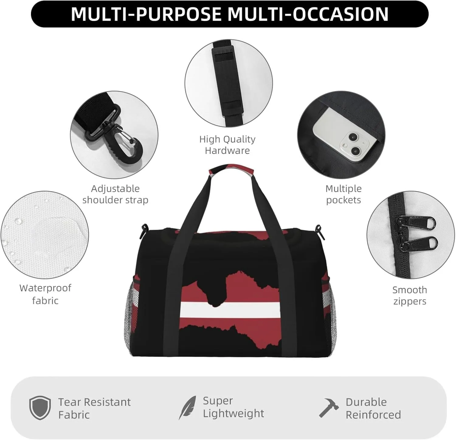 Flag Map Of Latvia Travel Duffel Bag Large Foldable Waterproof Overnight Bag For Beach Swim Bags Pool Sports Gym