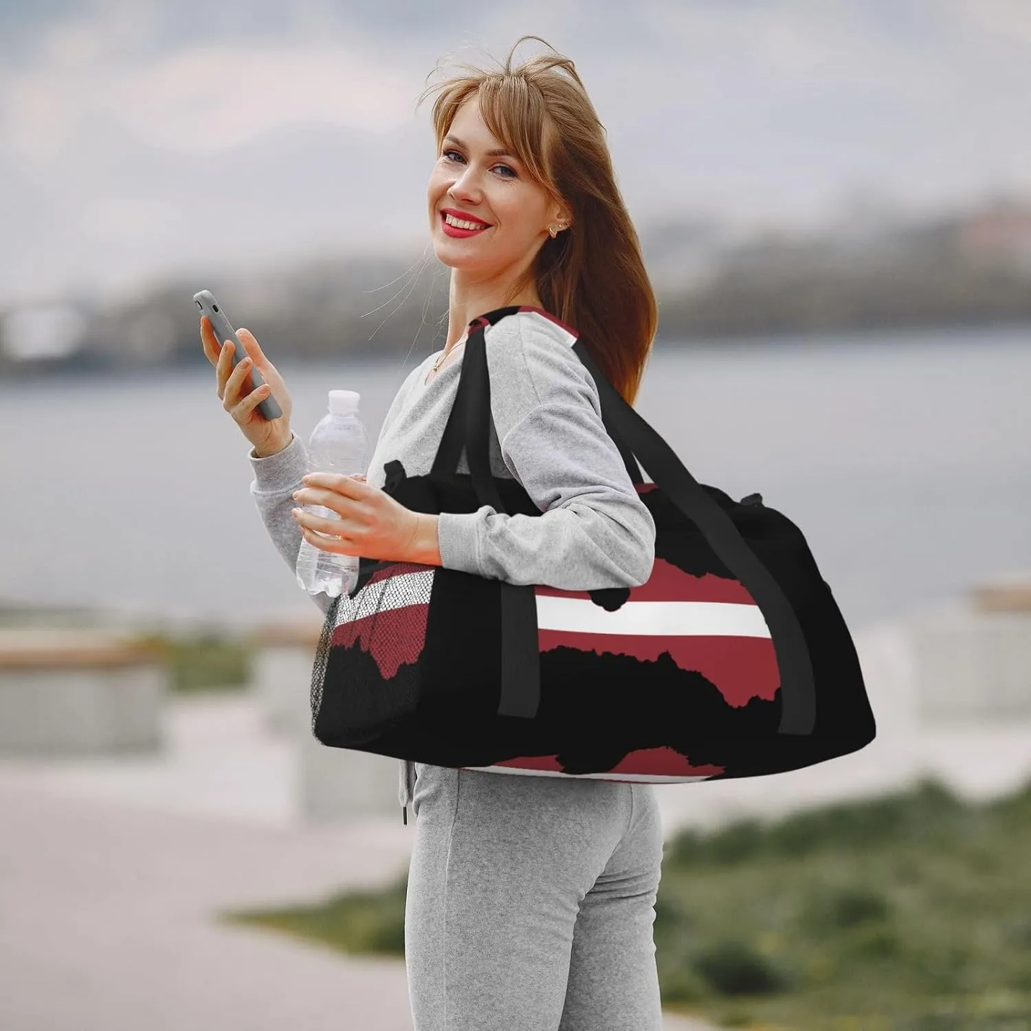 Flag Map Of Latvia Travel Duffel Bag Large Foldable Waterproof Overnight Bag For Beach Swim Bags Pool Sports Gym