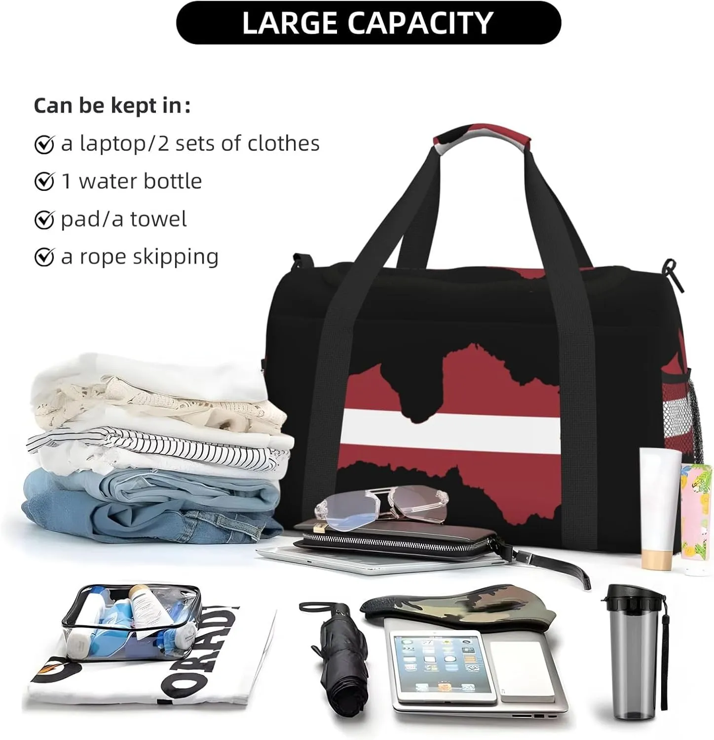Flag Map Of Latvia Travel Duffel Bag Large Foldable Waterproof Overnight Bag For Beach Swim Bags Pool Sports Gym