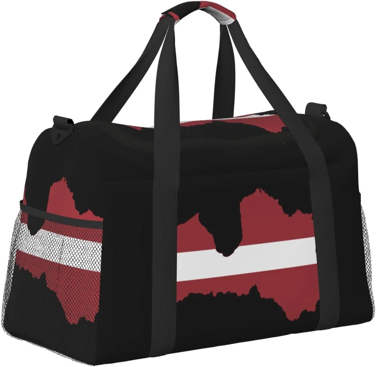 Flag Map Of Latvia Travel Duffel Bag Large Foldable Waterproof Overnight Bag For Beach Swim Bags Pool Sports Gym