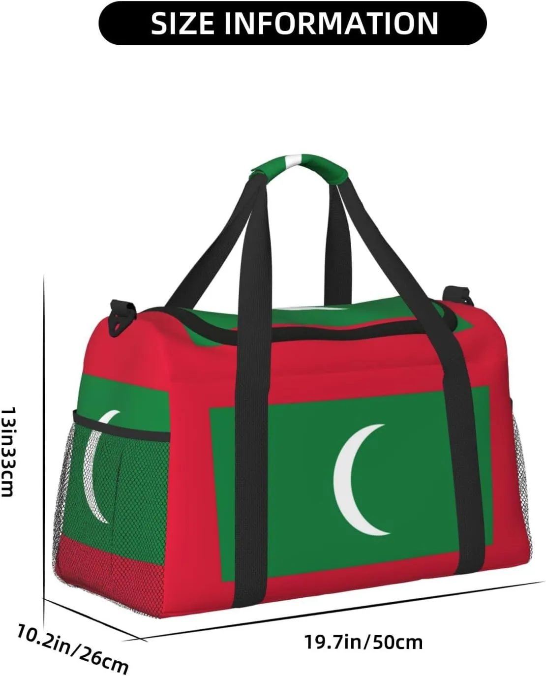 Flag Of Maldives Travel Duffel Bag Large Foldable Waterproof Overnight Bag For Beach Swim Bags Pool Sports Gym