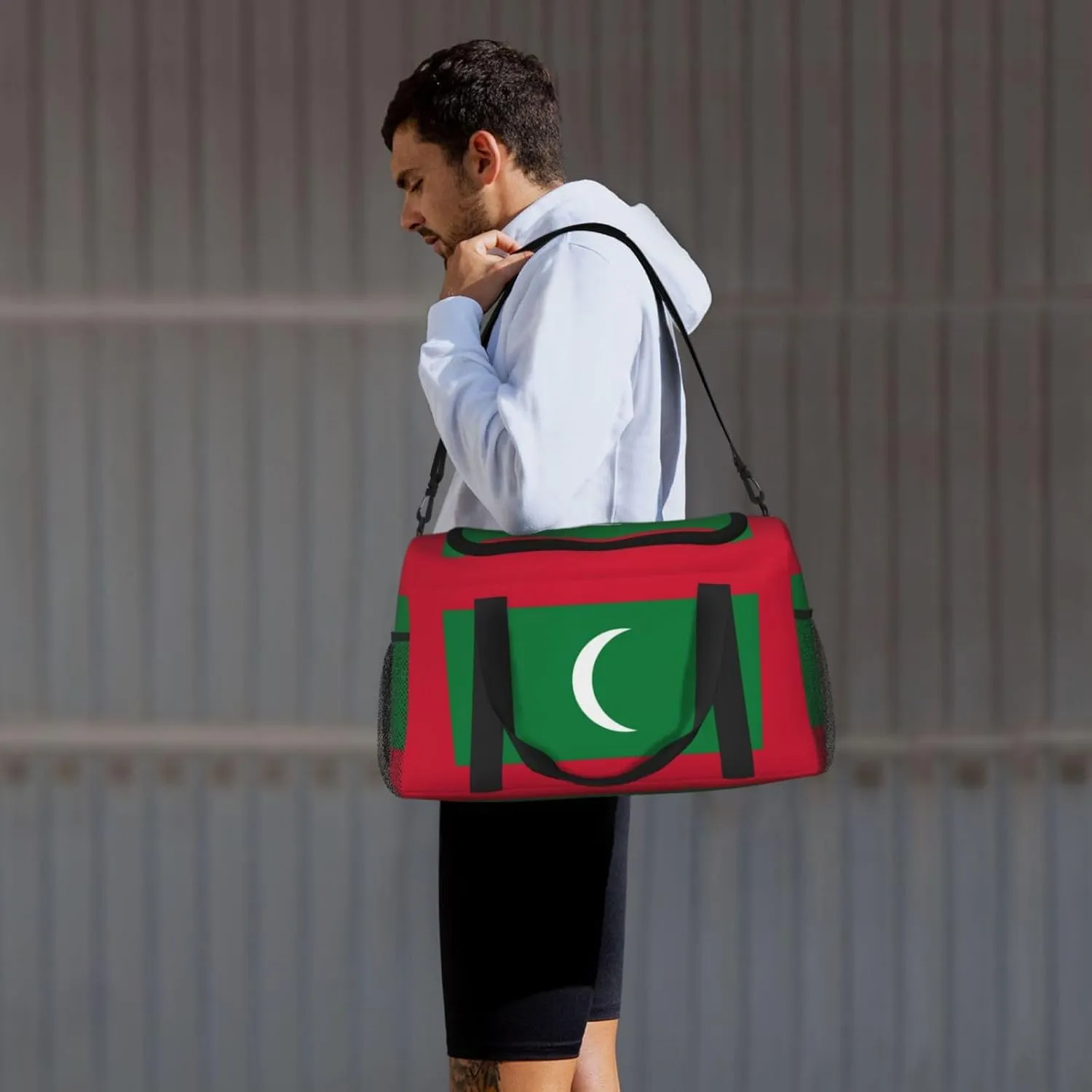 Flag Of Maldives Travel Duffel Bag Large Foldable Waterproof Overnight Bag For Beach Swim Bags Pool Sports Gym