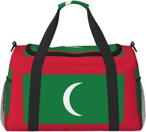 Flag Of Maldives Travel Duffel Bag Large Foldable Waterproof Overnight Bag For Beach Swim Bags Pool Sports Gym