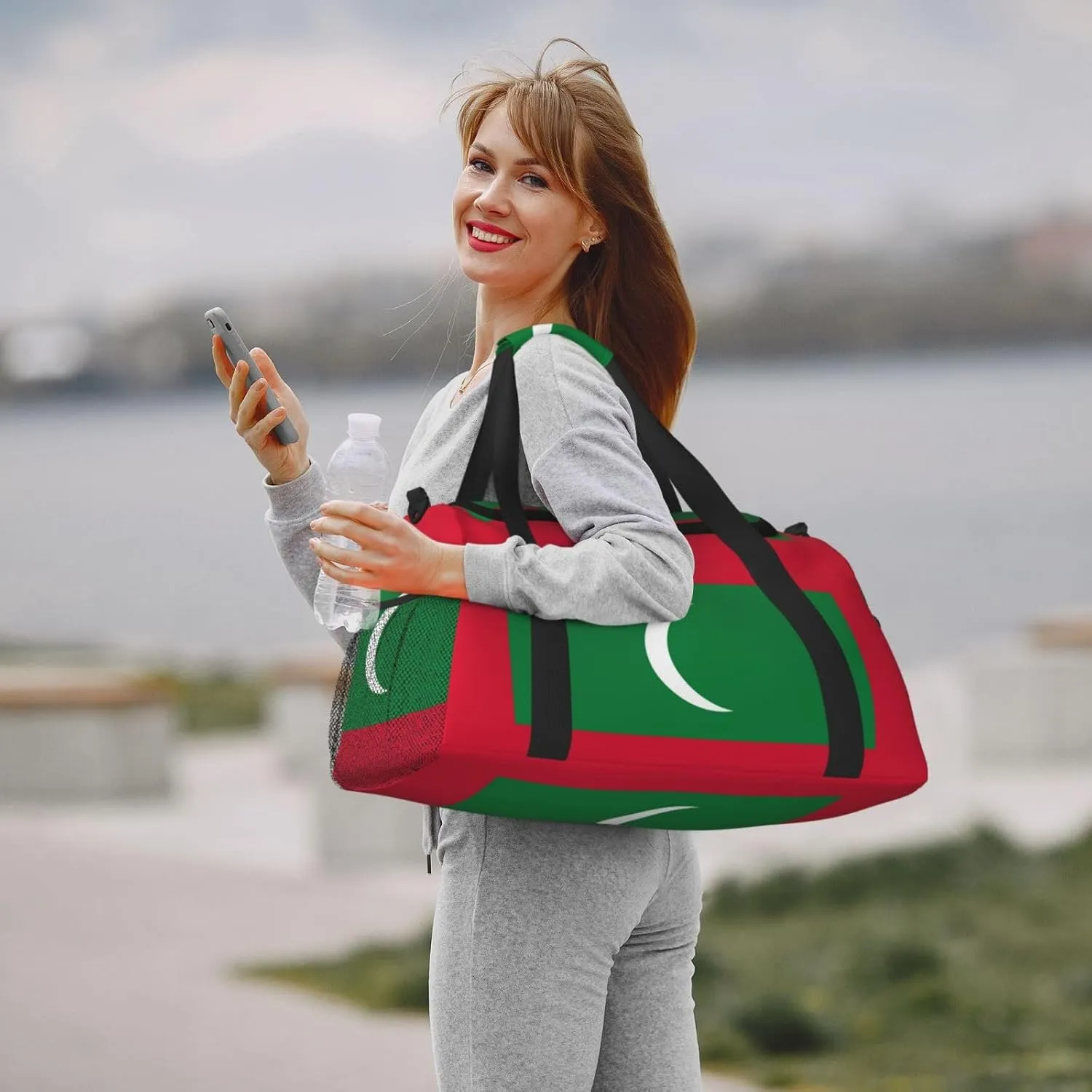 Flag Of Maldives Travel Duffel Bag Large Foldable Waterproof Overnight Bag For Beach Swim Bags Pool Sports Gym