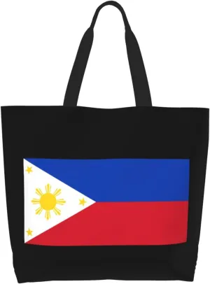 Flag Of The Philippines Canvas Tote Bags for Women, Ladies Shoulder Handbags Large Purse Lightweight Foldable Reusable Shopping Bag with Pockets for Work, Travel, 15.7x19.7in