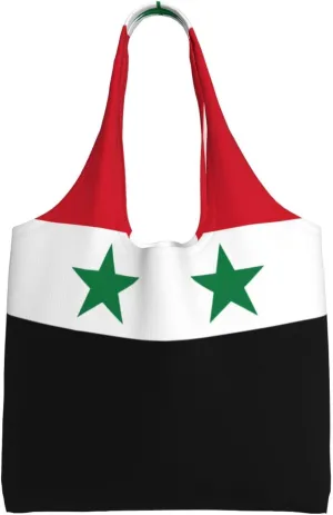 Flag of the Syrian Arab Republic Printed single-shoulder canvas bag, fashionable daily canvas bag, suitable for daily travel and shopping