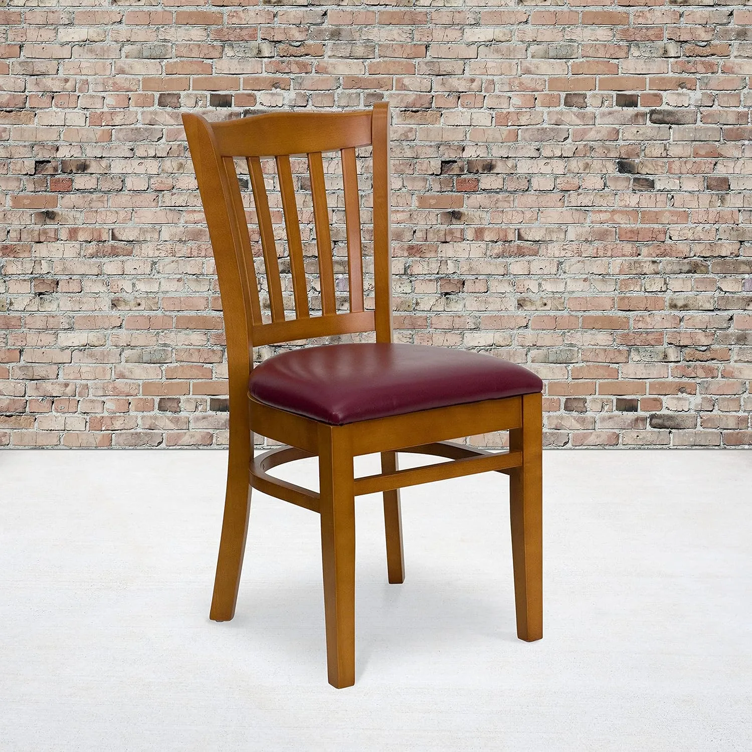 Flash Furniture 4 Pk. HERCULES Series Vertical Slat Back Cherry Wood Restaurant Chair - Burgundy Vinyl Seat