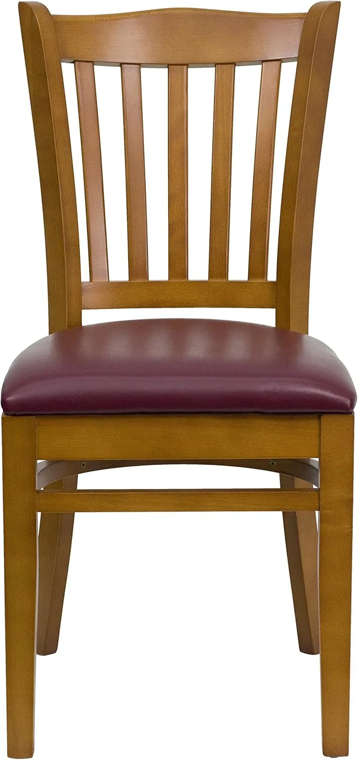 Flash Furniture 4 Pk. HERCULES Series Vertical Slat Back Cherry Wood Restaurant Chair - Burgundy Vinyl Seat
