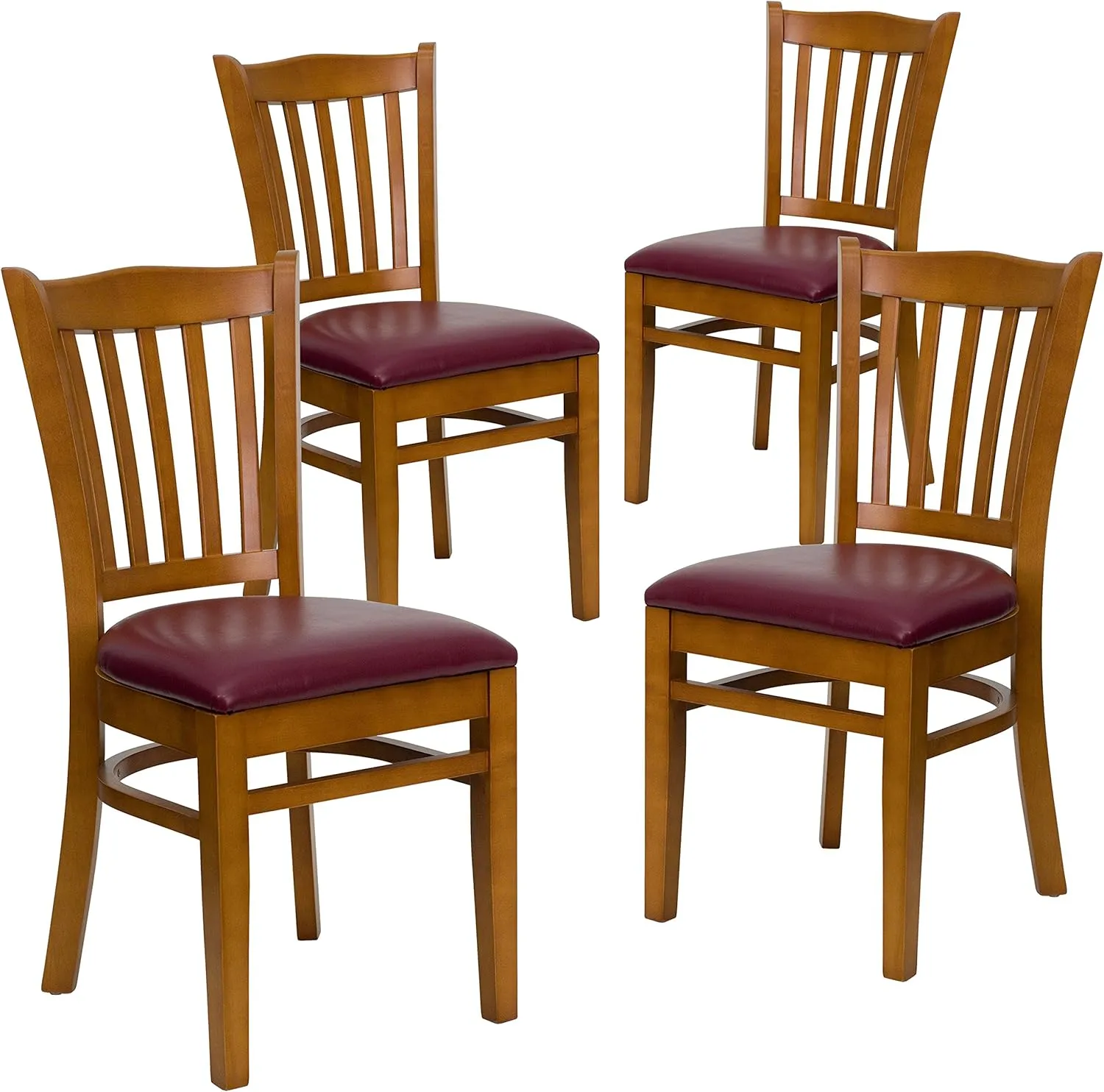 Flash Furniture 4 Pk. HERCULES Series Vertical Slat Back Cherry Wood Restaurant Chair - Burgundy Vinyl Seat